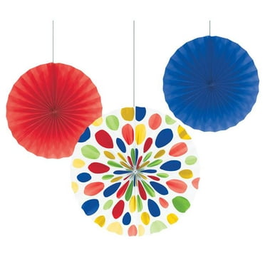 Classic Red 12/16 030012 Creative Converting 3-Count Solid and Polka Dots Paper Fans 12/16 